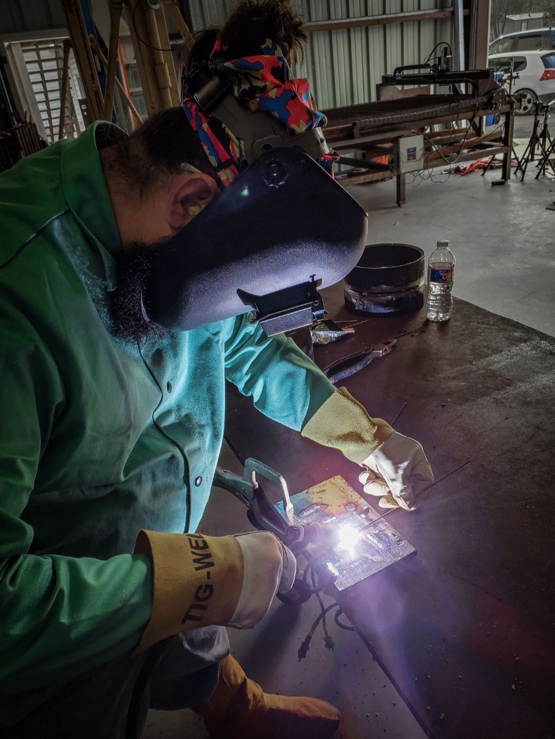 Chris tries his hand at TIG welding.